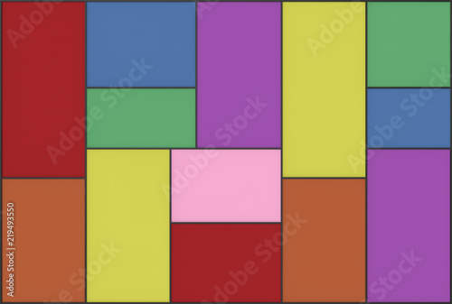 3d rendering. colorful rectangular frame tiles wall background.