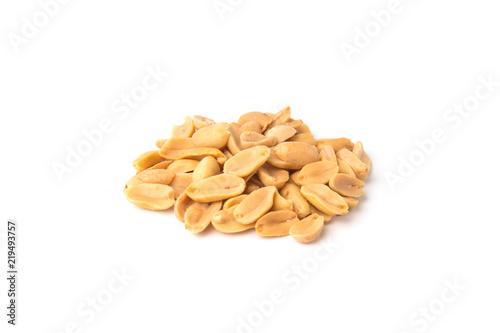 Roasted peanuts isolated on white background.