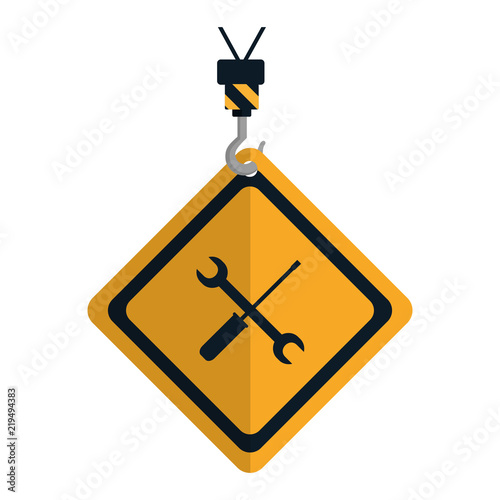 caution diamond emblem with mechanic equipment