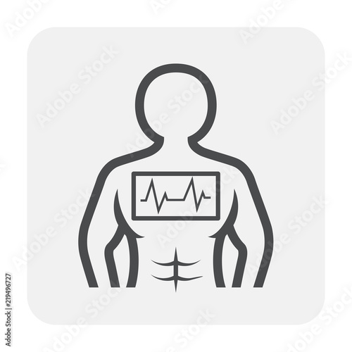 Heart rate vector icon. May called electrocardiogram, ECG or EKG consist of pulse, line, graph of heartbeat in human body. Cardiology for medical to monitor health, life, blood and cardiac muscle.