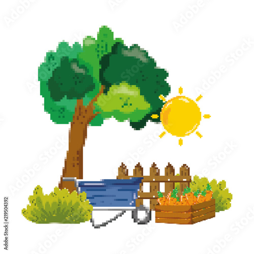 pixelated wheelbarrow and cultivation carrots farm