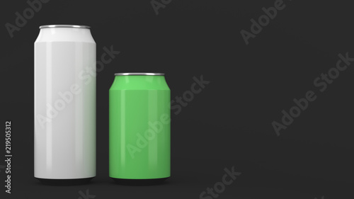 Big white and small green soda cans mockup