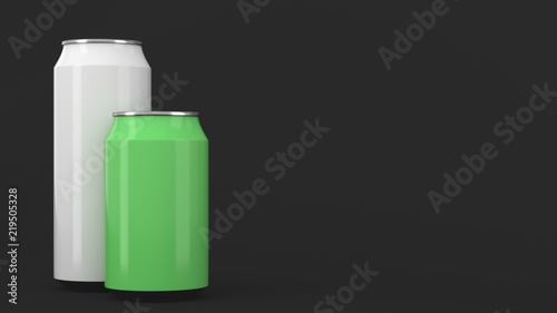 Big white and small green soda cans mockup