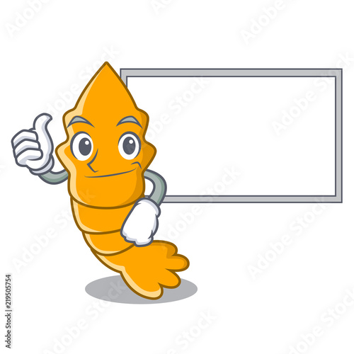 Thumbs up with board shrimps on a character cartoon style