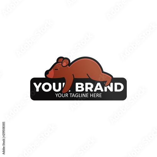 Lazy bear logo icon badge. Bear sleeping on a stone illustration