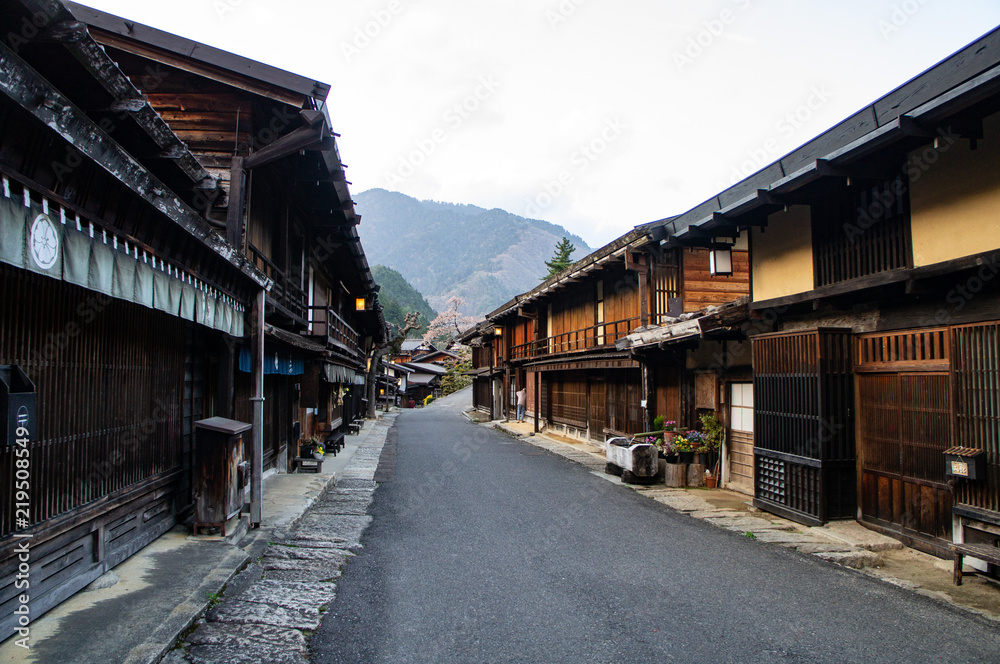 夕方の妻籠宿の風景(長野県、日本) 夕方の妻籠宿の風景(長野県、日本)