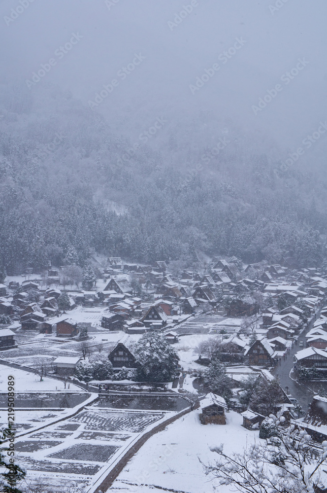 Fototapeta premium 白川郷の雪景色（岐阜県、日本）