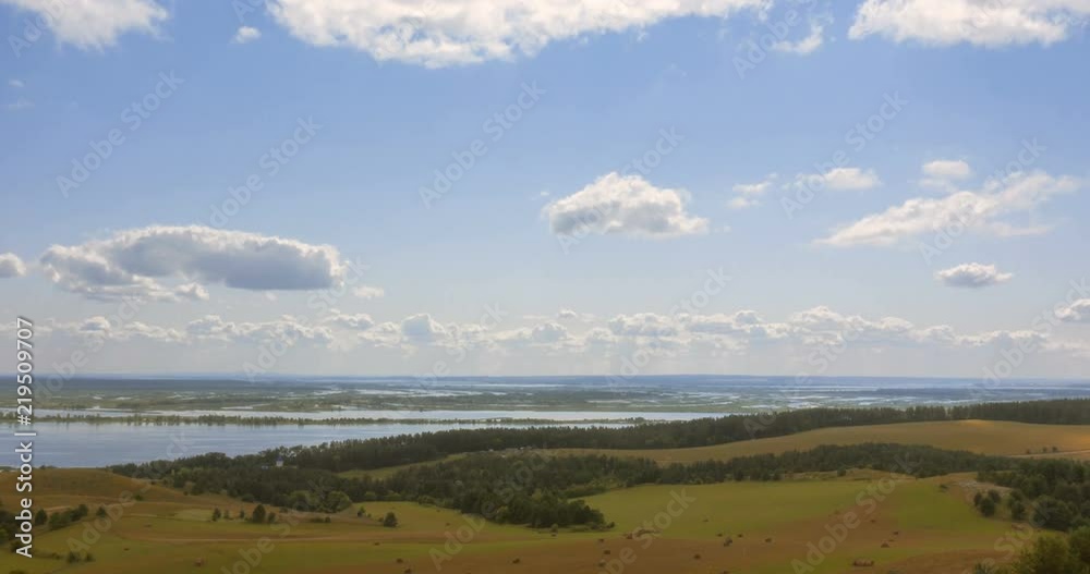 Timelapse of cloud movement and beautiful views of the river floods at the height of summer Timelapse of cloud movement and beautiful views of the river floods at the height of summer