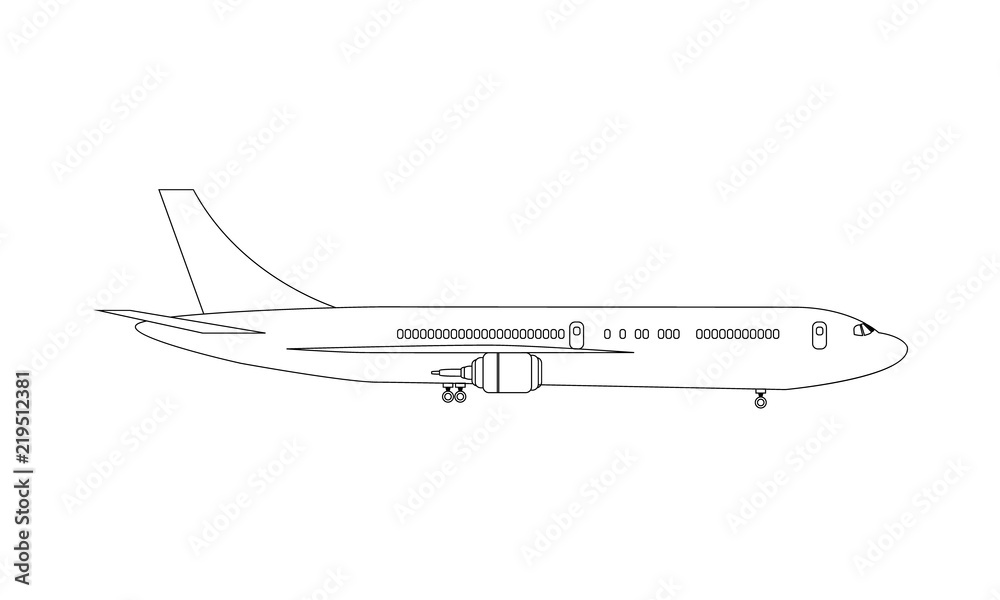 Plane drawn with lines to high detailed side view mock up. Illustrated vector. Plane drawn with lines to high detailed side view mock up. Illustrated vector.