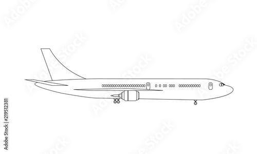 Plane drawn with lines to high detailed side view mock up. Illustrated vector.