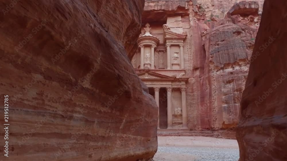 Petra - ancient city, view of Treasury from As Siq gorge. Jordan.