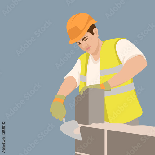 Worker build brick wall.  vector illustration flat 
