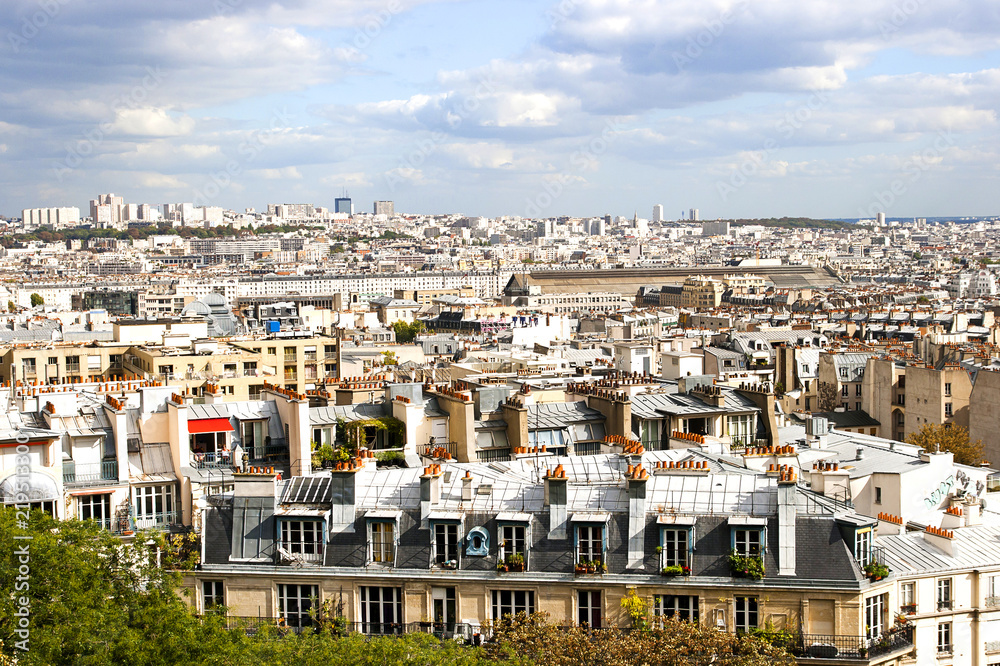Aerial View of Paris, France, seen from Basilique du Sacre-Coeur
