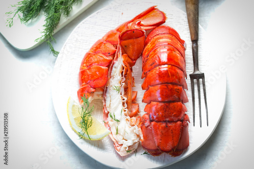 Cooked lobster tails with lemon & dill