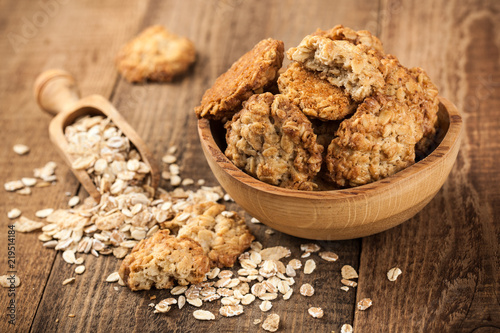 Homemade oatmeal cookies and oat flakes
