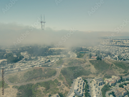 Aerial Drone Shot Twin Peaks San Francisco Mountains