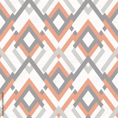 Seamless rhombic ethnic pattern, gray, orange ornament on white background.