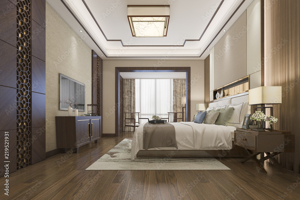 3d rendering beautiful luxury chinese bedroom suite in hotel with tv 3d rendering beautiful luxury chinese bedroom suite in hotel with tv