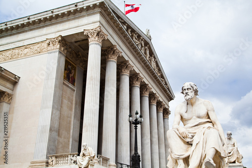 The Austrian Parliament and Athena Fountain in Vienna  Austria