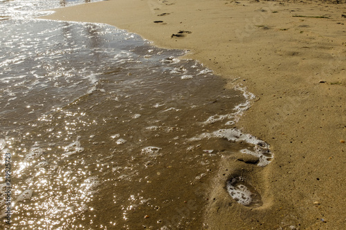 Wallpaper Mural footprints in the sand washes wave with foam Torontodigital.ca