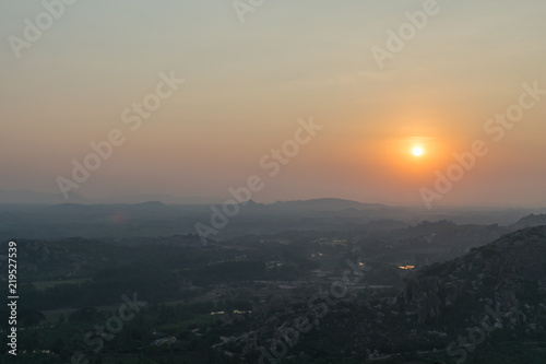 Beautiful sun set view from Hanuman Temple, Hampi, India