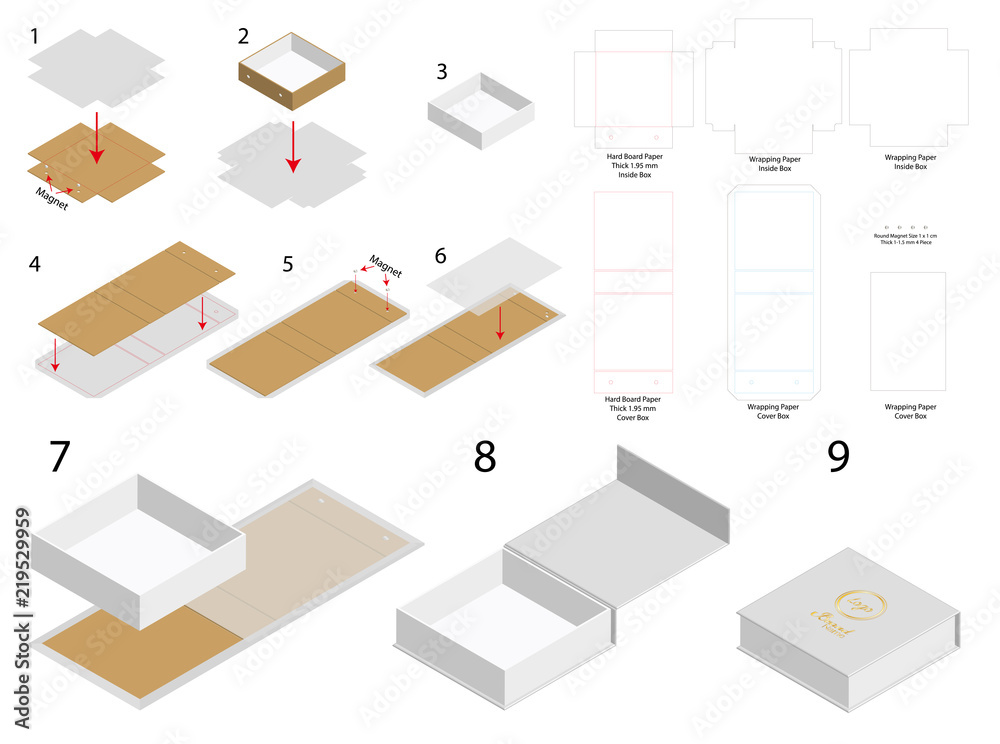rigid magnet box template 3d mockup with dieline Stock Vector | Adobe Stock