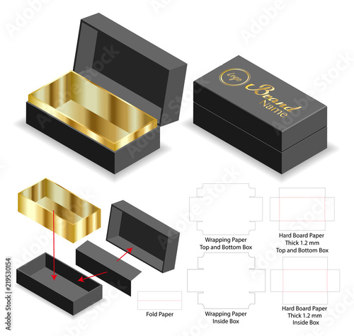 hard board paper rigid box 3d mockup with dieline