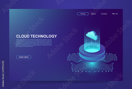 Concept of  big data processing center, cloud database, server energy station of future. Digital information technologies.