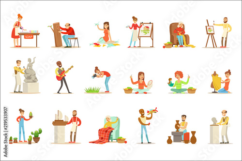 Adult People And Their Creative And Artistic Hobbies Set Of Cartoon  Characters Doing Their Favorite Things Stock Vector | Adobe Stock