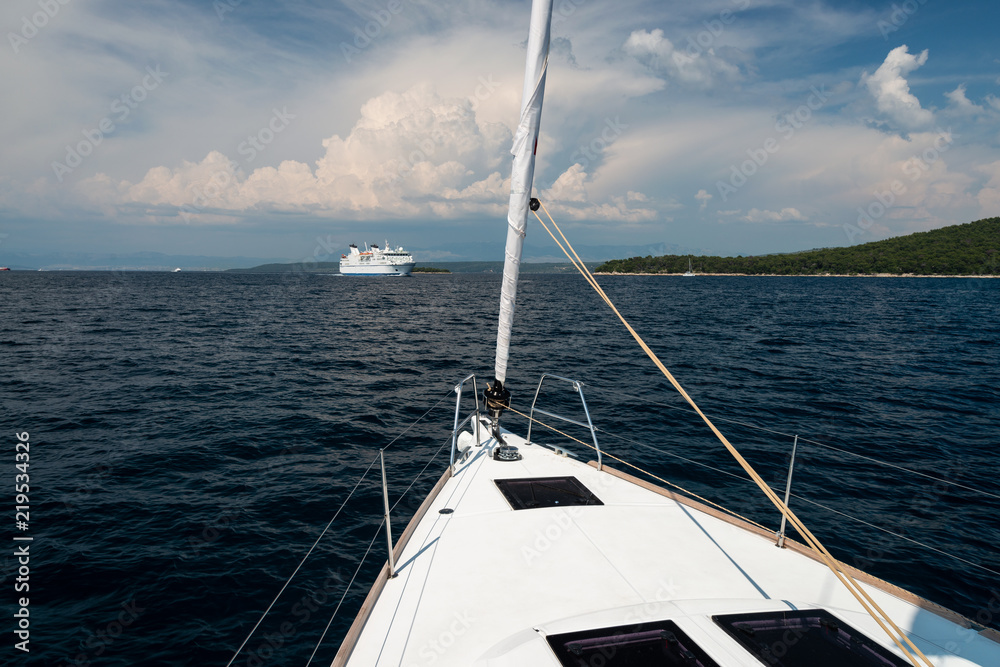 Luxury yacht at sea race. Sailing regatta. Cruise yachting