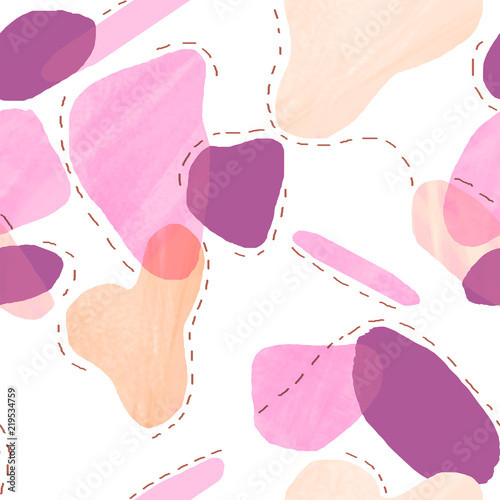 Abstract seamless pattern in pink, peach orange and purple on white background