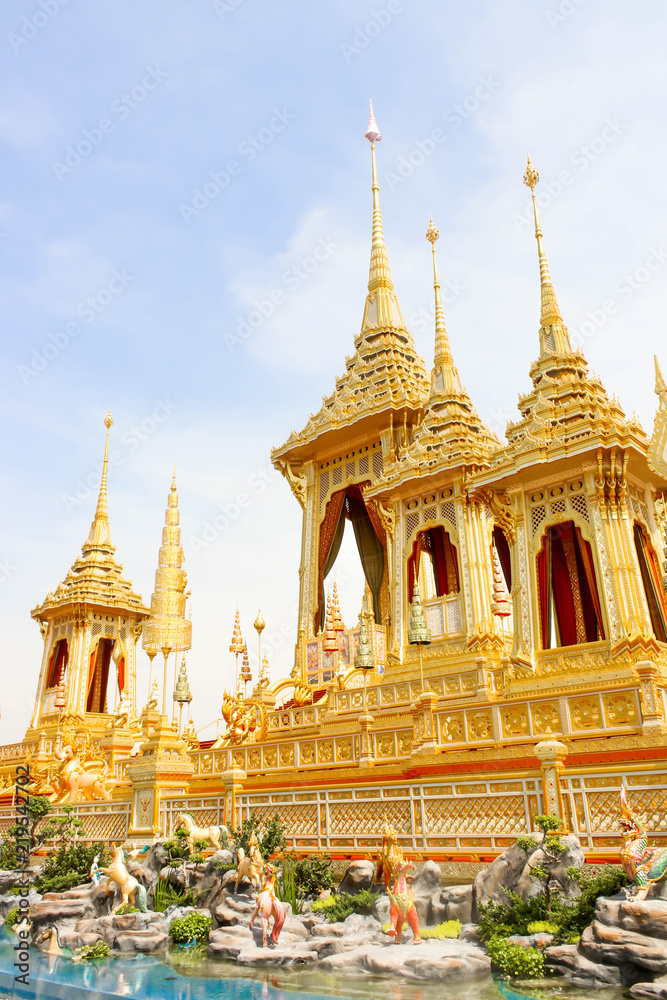 Bangkok, Thailand - November 04, 2017; Landscape Beautiful gold view The Royal Crematorium for HM the late King Bhumibol Adulyadej  at November 04, 2017