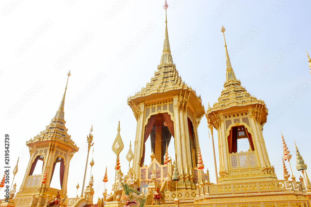 Fototapeta premium Bangkok, Thailand - November 04, 2017; Gold The Royal Crematorium for King Bhumibol Adulyadej at November 04, 2017