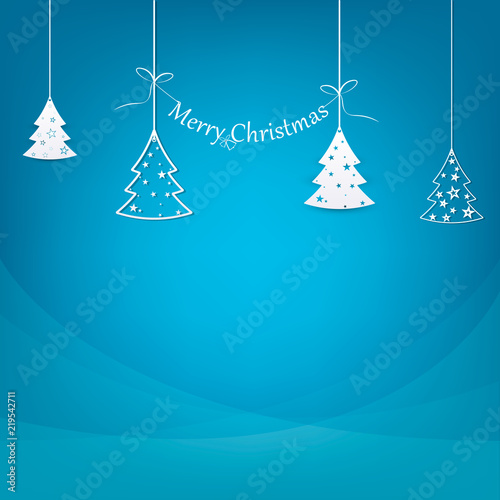 Blue background with hanging christmas tree design for Christmas