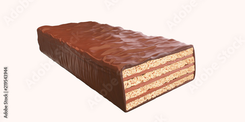 chocolate coated on Crispy wafer bar, Design for Packaging, with Clipping path 3d illustration. photo