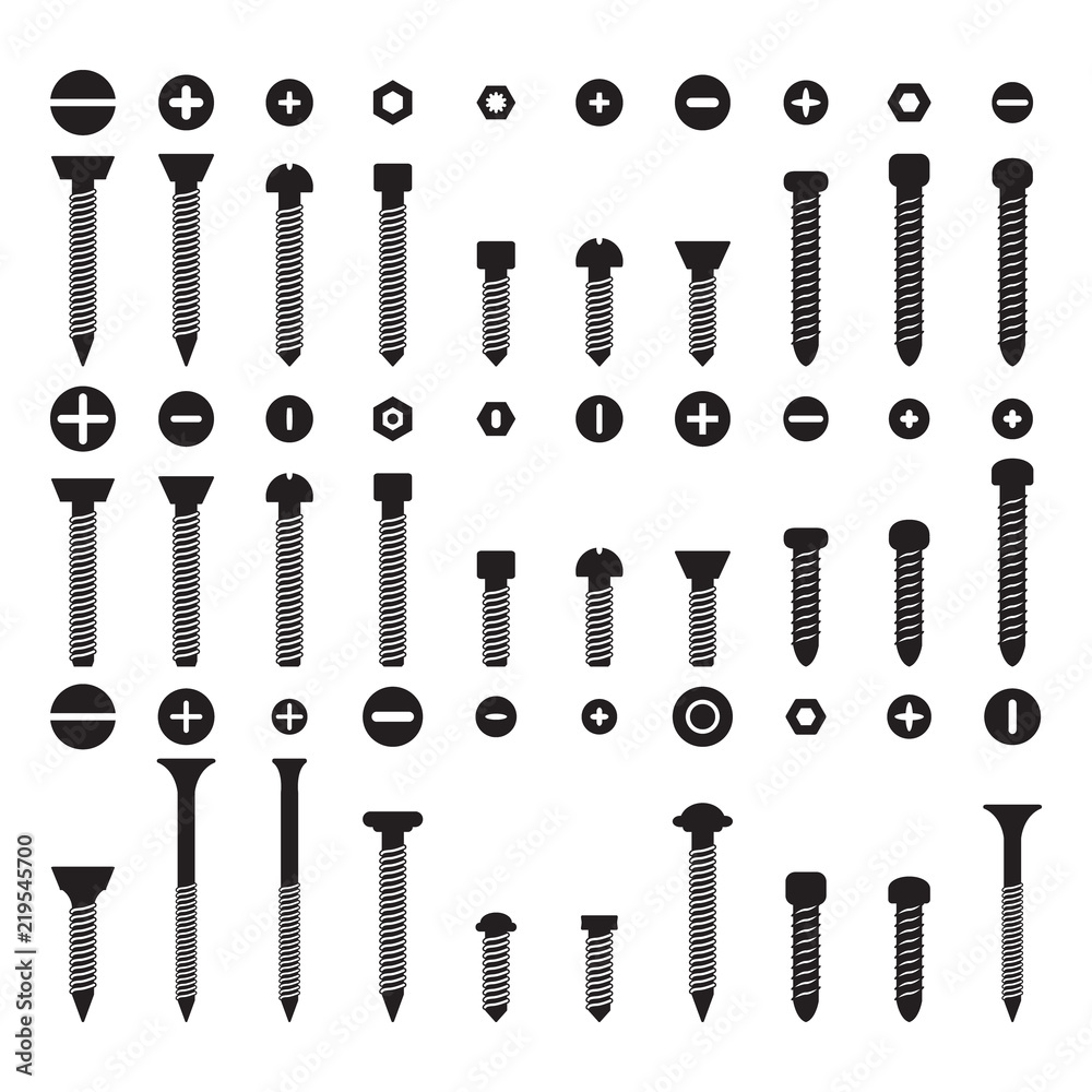 Screws and bolts icon set. Vector. Screws and bolts icon set. Vector.
