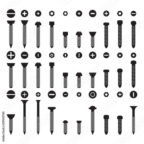 Screws and bolts icon set. Vector.