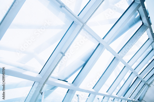 Transparent glass ceiling subway station , Airport ,Modern Building with curving roof and glass steel column.
