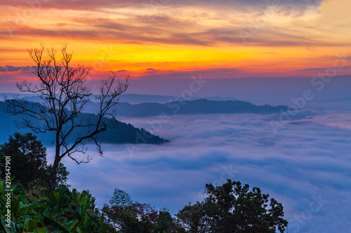 Phu Huai Esan, Landscape sea of mist on Mekong river in border of Thailand and Laos, Nongkhai province Thailand.