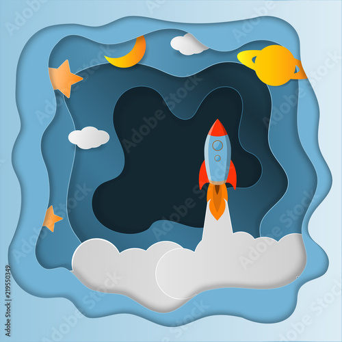 Rocket launch paper art style