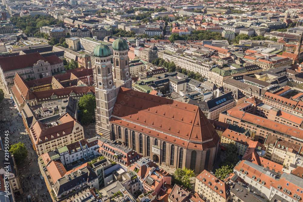 Aerial view of Frauenkirche in Munich, Germany