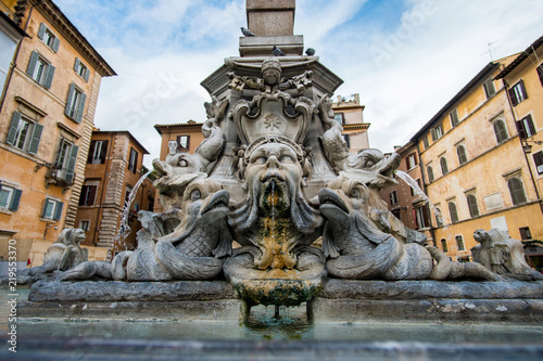 The Pantheon fountain on Rotonda square in front of Pantheon