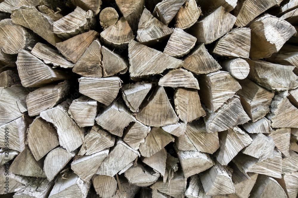 Fototapeta premium Woodpile with firewood for the winter. Timber Industrial Background