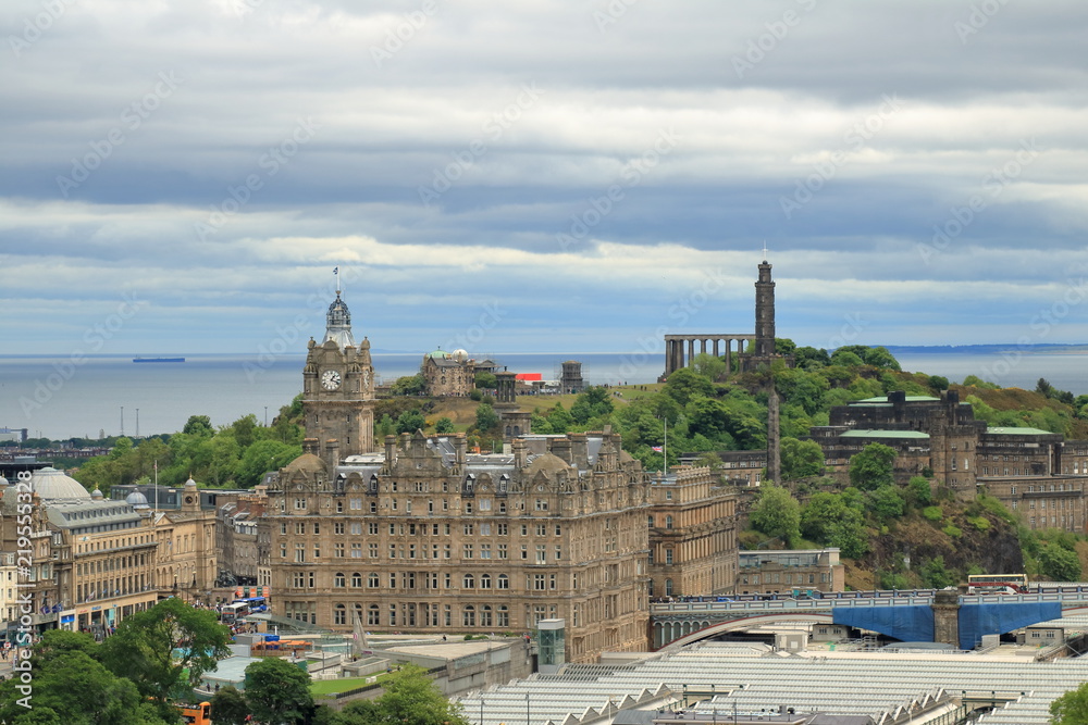 The Scotsman hotel and Calton Hill in Edinburgh, Scotland The Scotsman hotel and Calton Hill in Edinburgh, Scotland