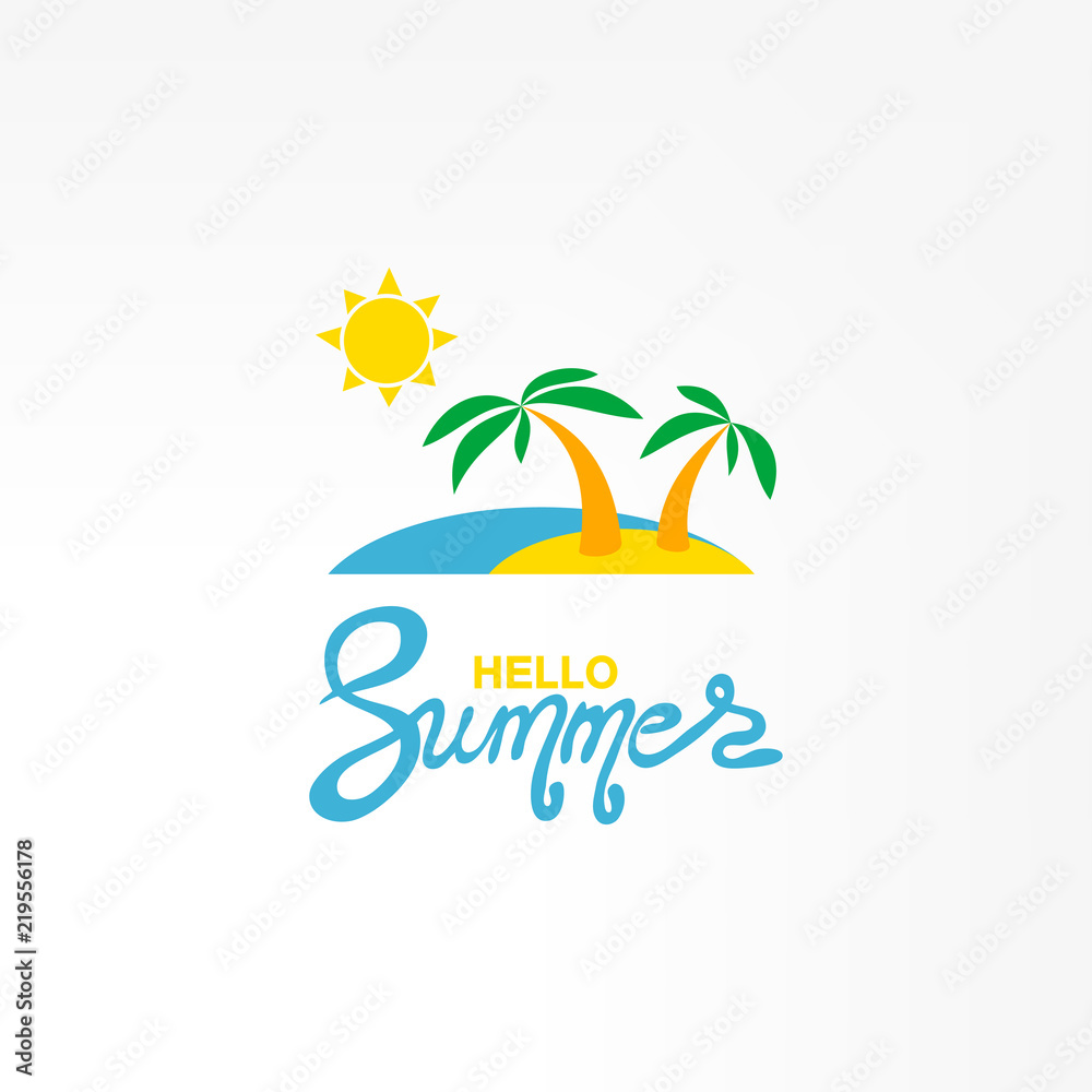 Palm tree on island summer logo template vector