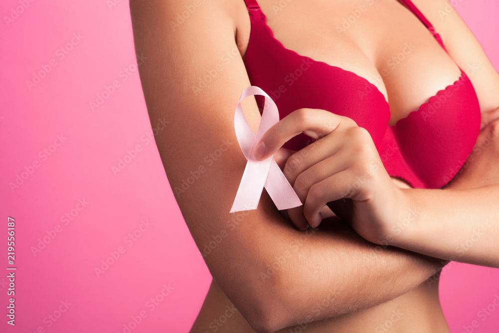 Woman Wearing Bra Pink Ribbon Virtual Stock Photo 2363394319