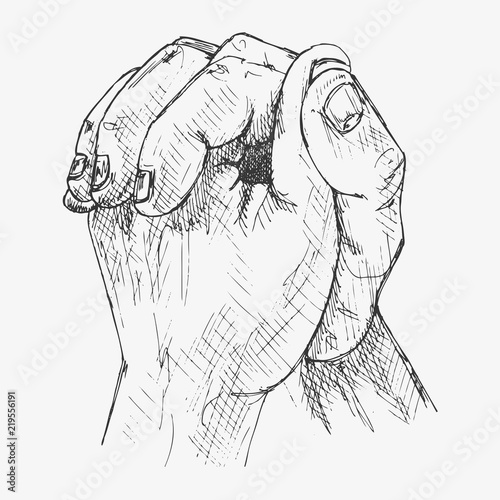 Human hands folded in prayer. Hand drawn vector illustration. Appeal to the God. Faith and hope. Religion