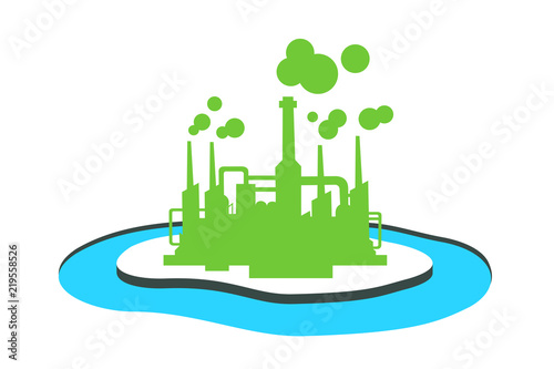 Industrial factory with moat as protection against business competitors and rival. Solic company with competitive advantage - security and safety. Vector illustration photo