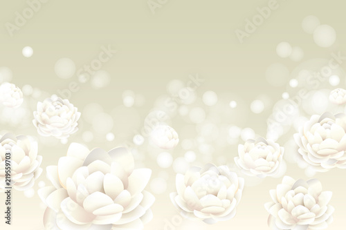 Vector flora pattern with jasmine and bokeh for greeting card or invitation card. Flower background