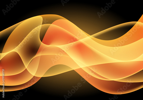 Abstract yellow wave curve light on black background vector illustration.